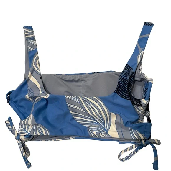 Aerie Blue Leaf Pattern Lace Up Bikini, Top XS, Bottom Sm - Picture 10 of 12